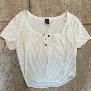 Wild Fable White Ribbed Crop Top with Buttons high low